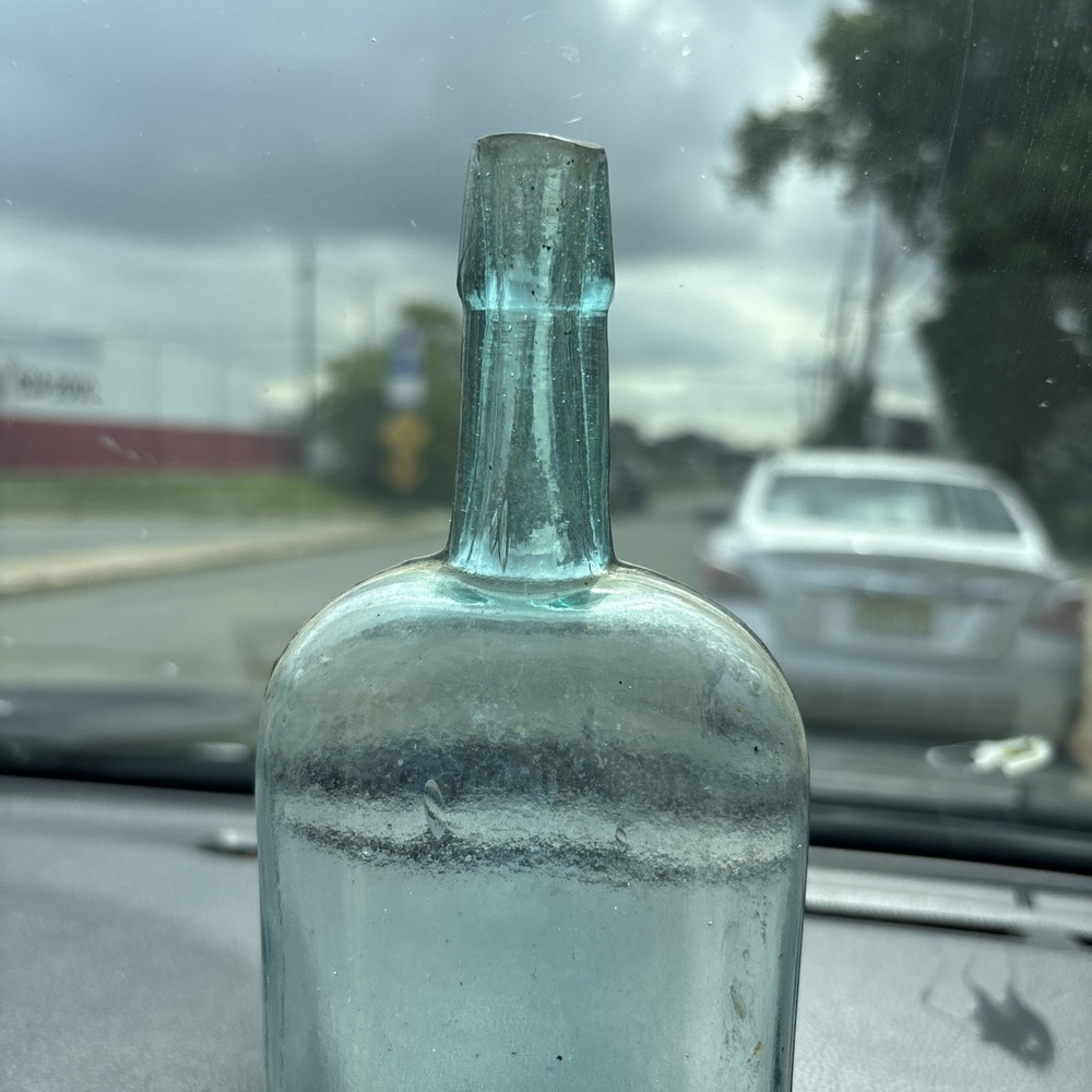 9” Nice Antique Aqua Blue Flask Bottle