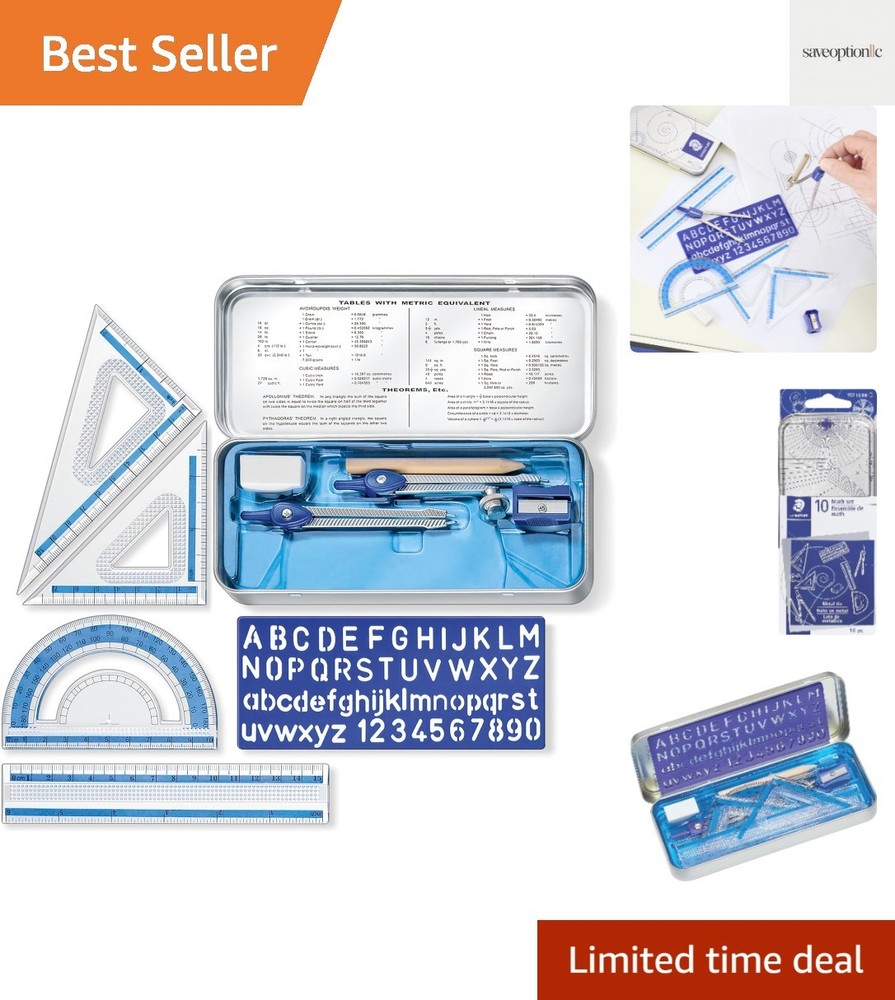 Complete 10-Piece Technical Drawing Set with Ruler and Stencils for Precision