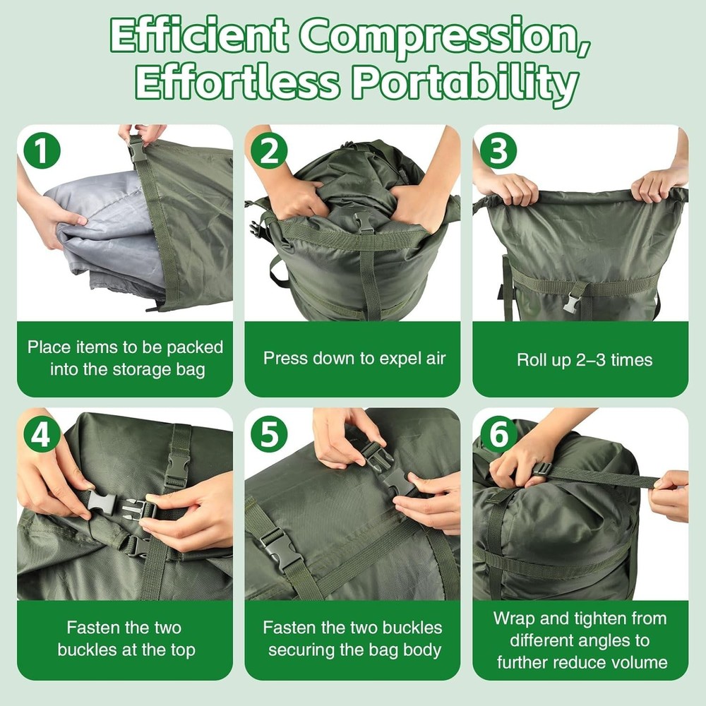Nylon Compression Stuff Sack, 15L/27L/45L Lightweight Sleeping Bag Compre...