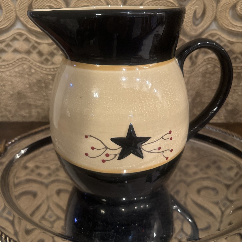Primitive Black Star Vine 8” Pitcher No Chips/cracks