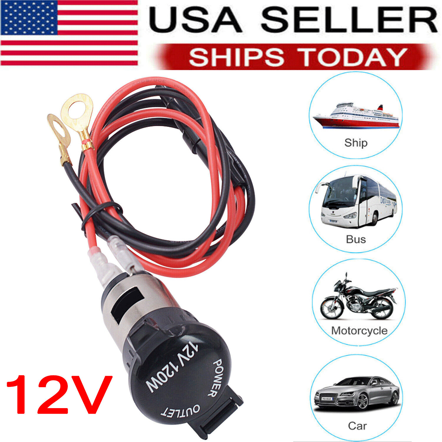 Car Boat Tractor Cigarette Lighter Power Socket Outlet Plug Accessories+Line 12V
