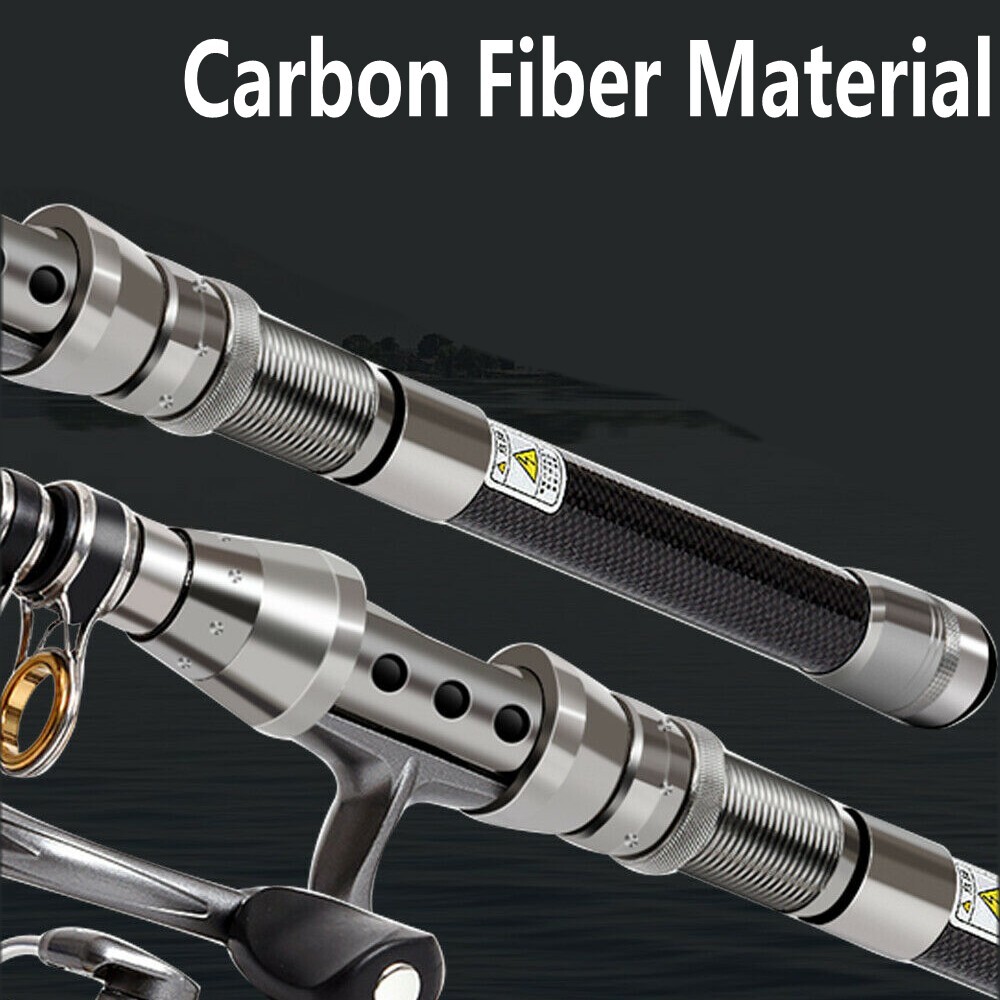 Carbon Fiber Telescopic Fishing Rod Pole Reel Combo Sea Saltwater Freshwater