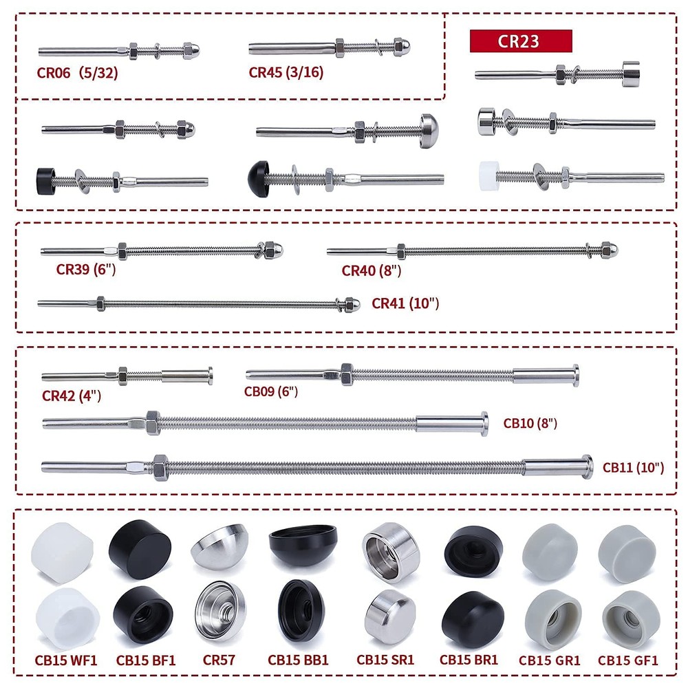 Muzata 60 Pack 1/8" Cable Railing Hardware For 2"x2&quot Post, Silver