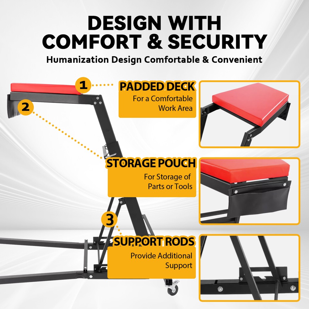 Foldable Topside Creeper Adjustable 48" - 66" Movable Ladder W/ 4 Wheels