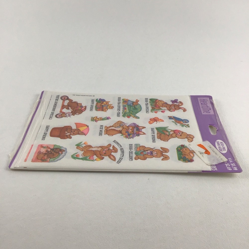 Heartline Easter Holiday Sticker Sheets Bunny Rabbit Springtime Decal Vintage