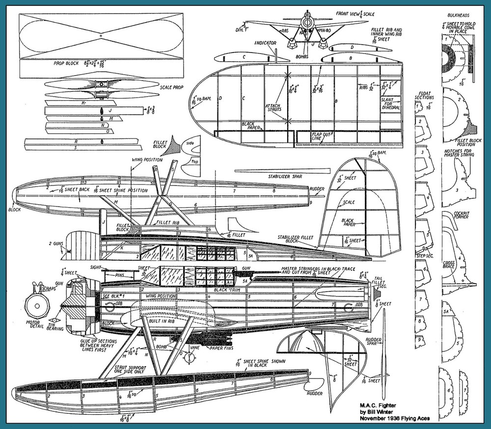 Model Airplane Plans (FF): M.A.C. Fighter 25" Scale Rubber-Powered