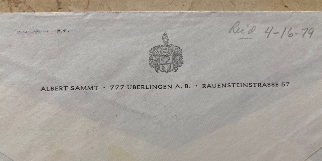 HINDENBURG DISASTER 1ST OFFICER ALBERT SAMMT AUTOGRAPHED ADDRESSED ENVELOPE 1979