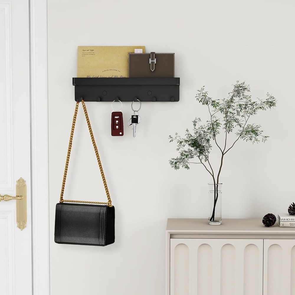 Key Holder for Wall Rustic Key and Mail Organizer 6 Key Hooks with Shelf Small