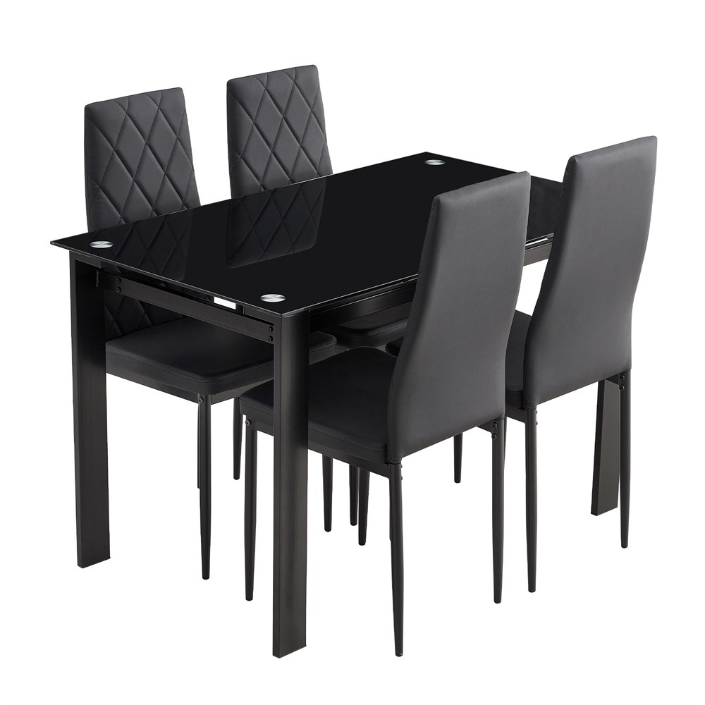 5piece set Modern black dining table,Rectangular table living room kitchen table