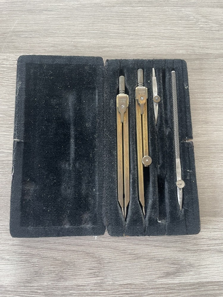Vintage Lotter & Co. Technical Drawing Compass Instruments With Case