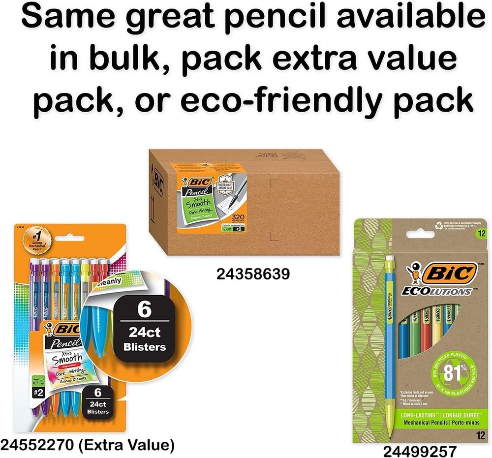 Xtra-Smooth Mechanical Pencils with Erasers, Medium Point (0.7Mm), 12-Count Pack