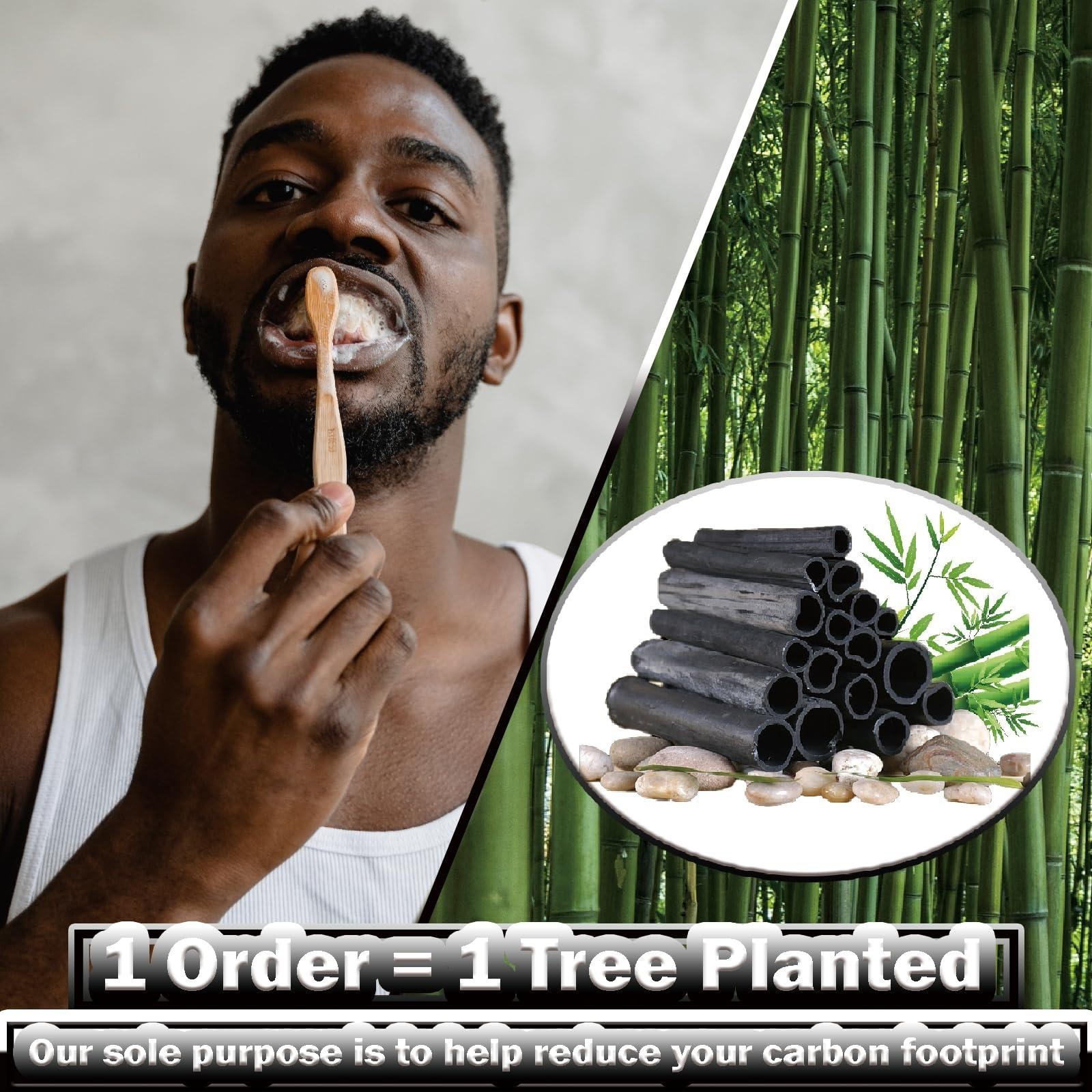 10 Pack Bamboo Toothbrushes – Charcoal Soft & Medium Bristles, Eco Friendly Wood