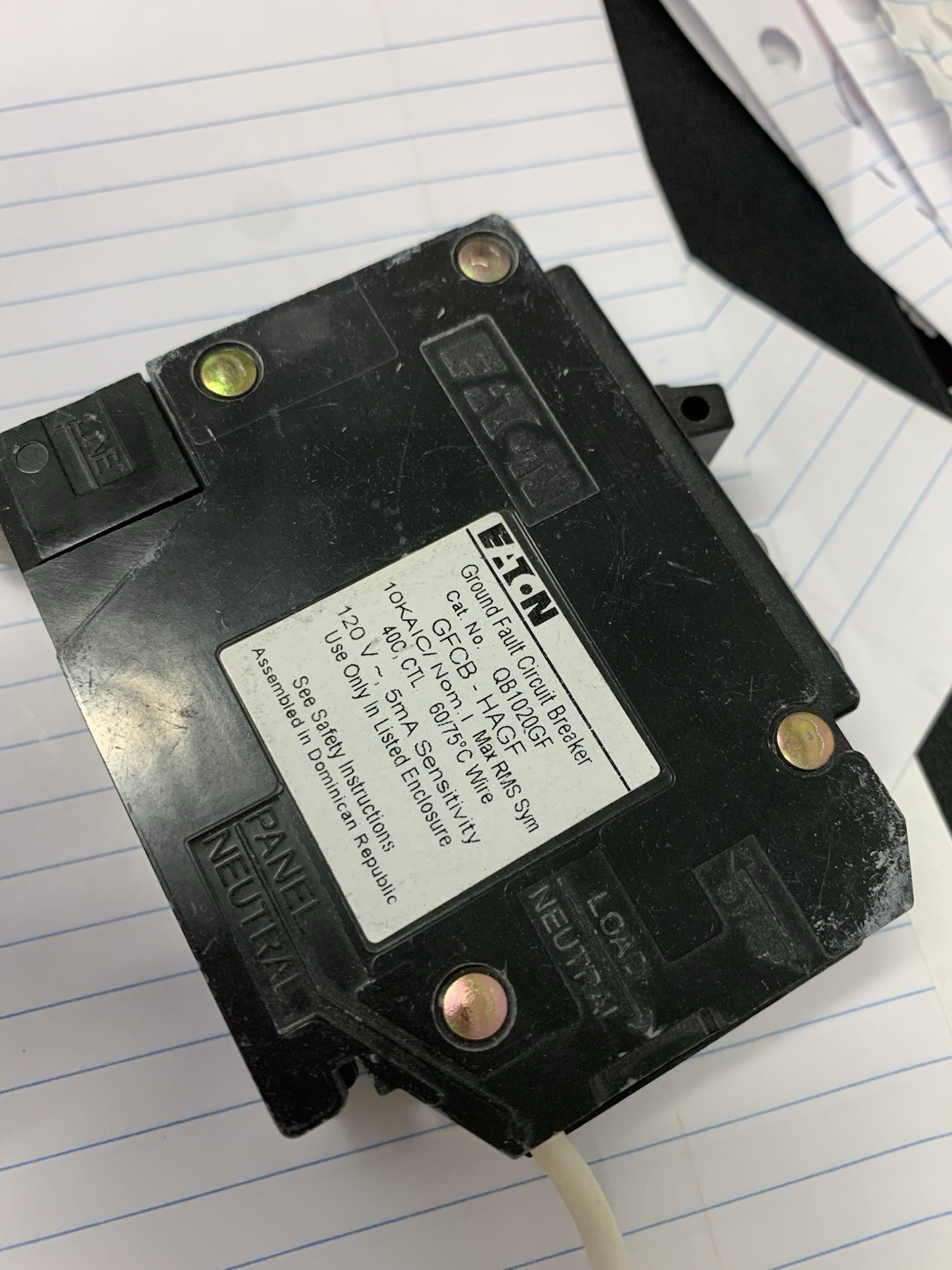 Eaton QB1020GF 1-Pole 20A GFCI Circuit Breaker Bolt-On