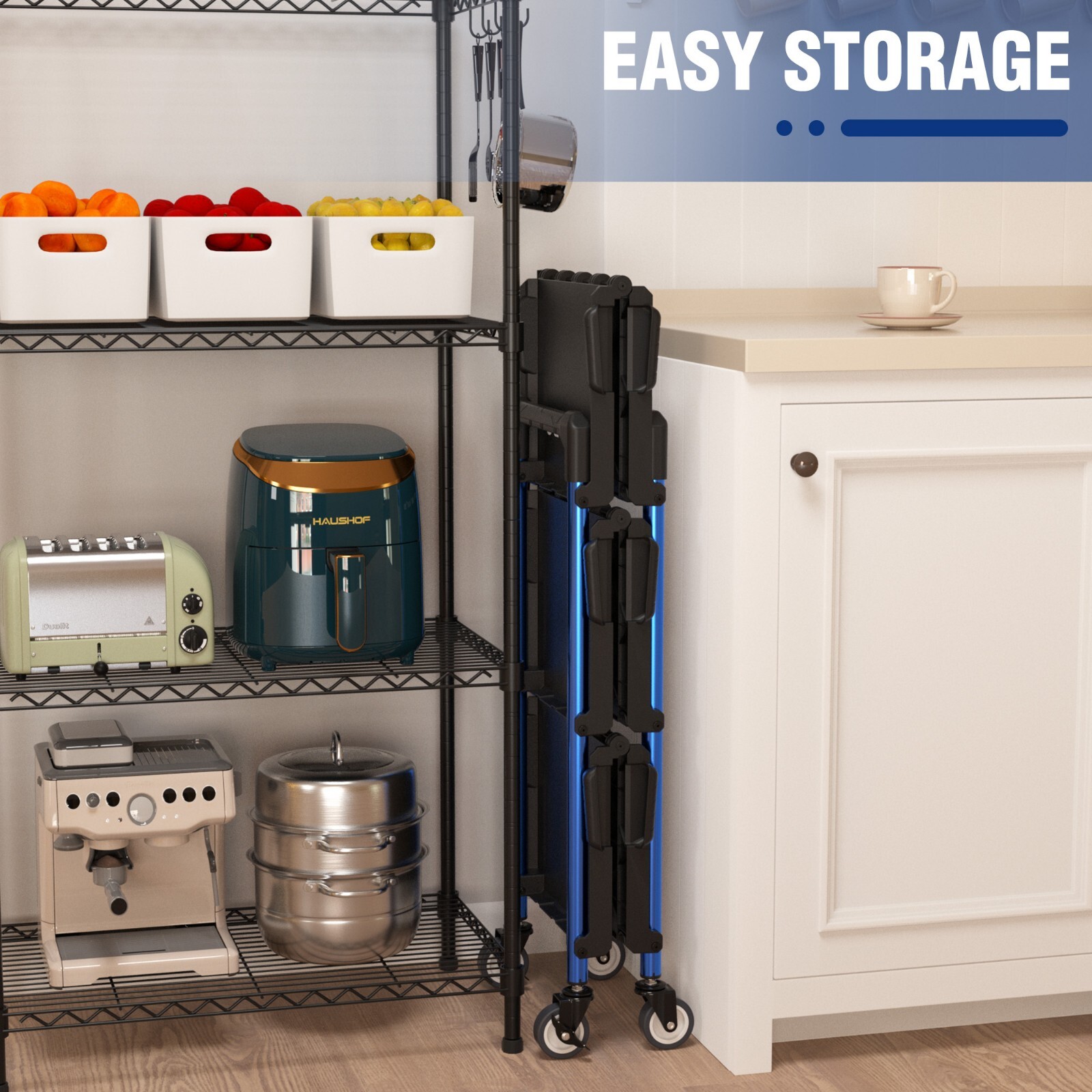 WORKPRO 3-Tier Collapsible Service Cart, 210 LBS Foldable with Wheels Aluminum