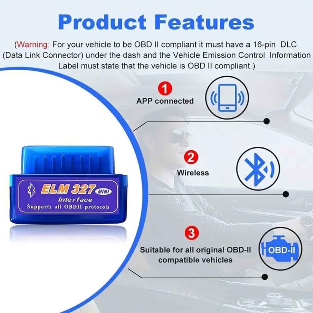 OBD2 Scanner Bluetooth, Car Code Reader Car Diagnostic Scan Tool for Android IOS