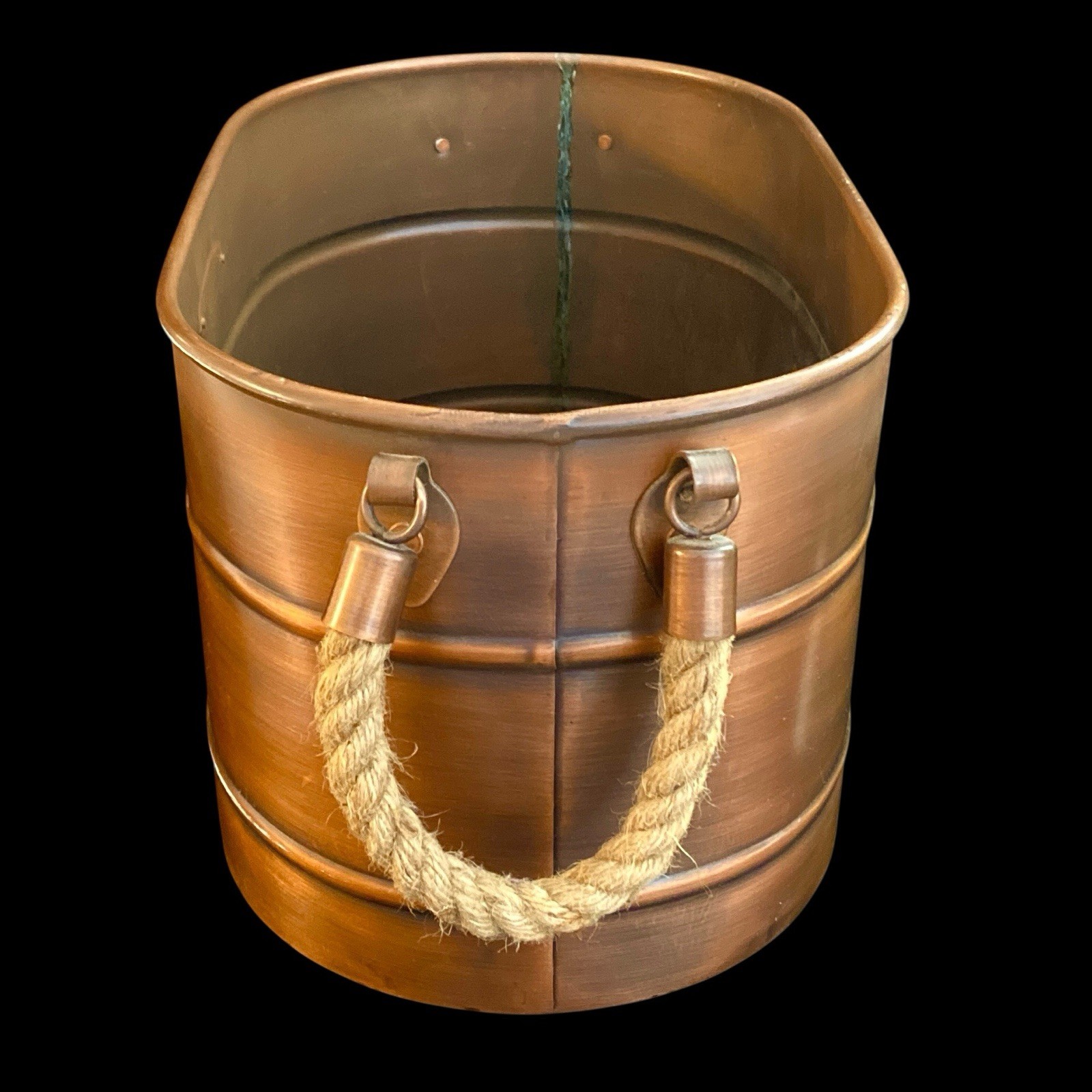 Smith & Hawken Large 16" Copper Finish Metal Log Holder Planter Tub Rope Handles