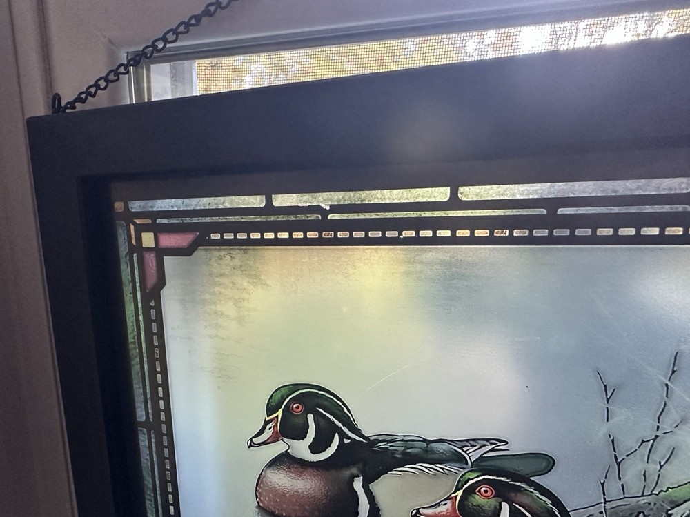 Hand Painted 13”X23”Hanging Window Panel w 3 Mallards BEAUTIFUL!