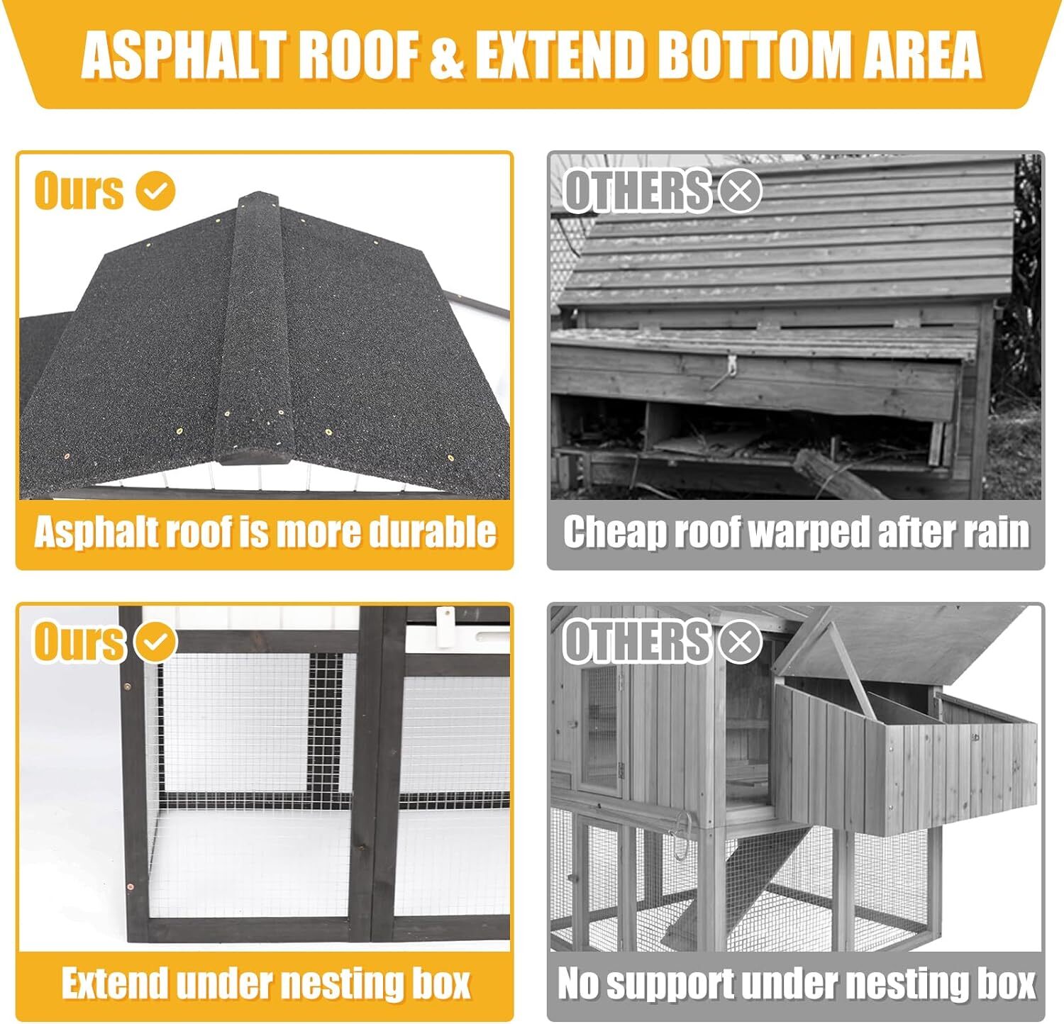 PetsCosset Chicken Coop Outdoor Wooden Backyard 2-Story Hen House Chicken Run