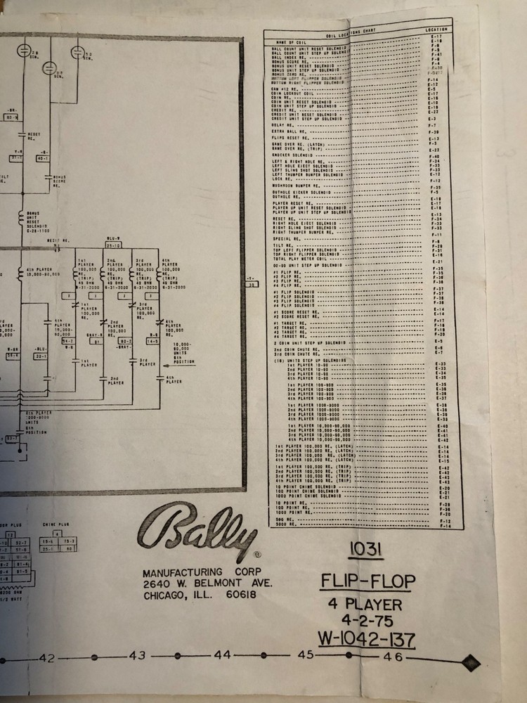 Bally Flip-Flop Pinball Machine Schematic