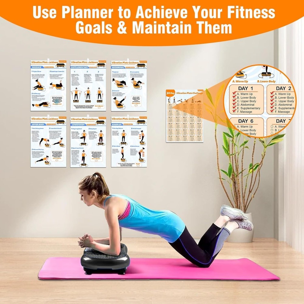 Durable Vibration Plate Exercise Machine Poster with Planner - Beginner Friendly