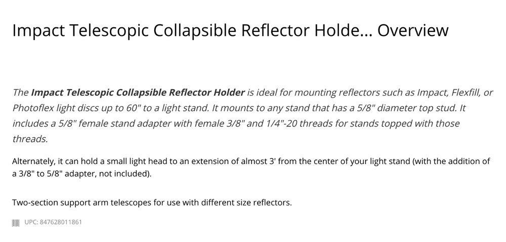 Impact Telescopic Collapsible Reflector Holder