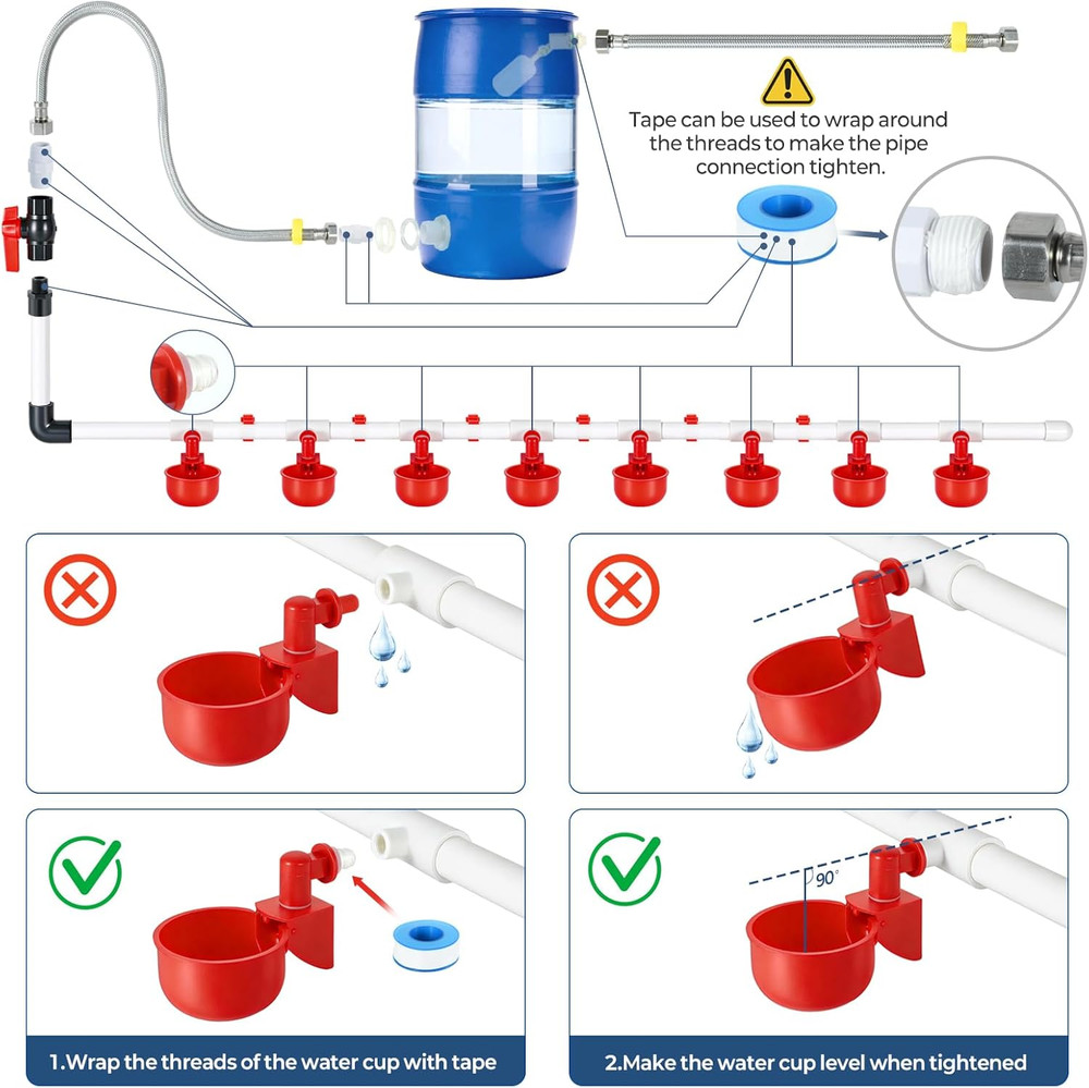 57 Pcs Automatic Chicken Waterer System Set, Chicken Watering System Kit with 8