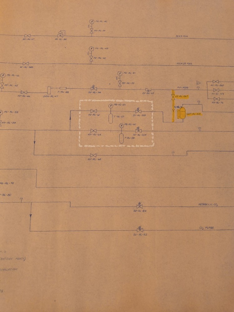 Vintage NASA Blueprint Schematic "Fluid Supply Interface Panel" 1985