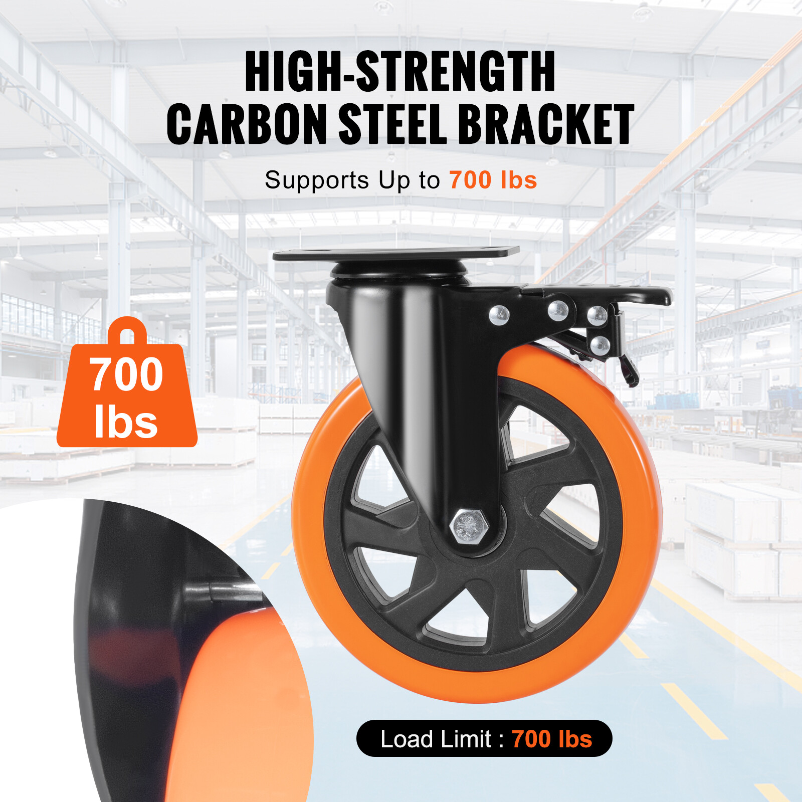 VEVOR 4 Pcs 6" Caster Wheels Swivel Plate Caster Heavy Duty 2800 lbs,Non-Marking