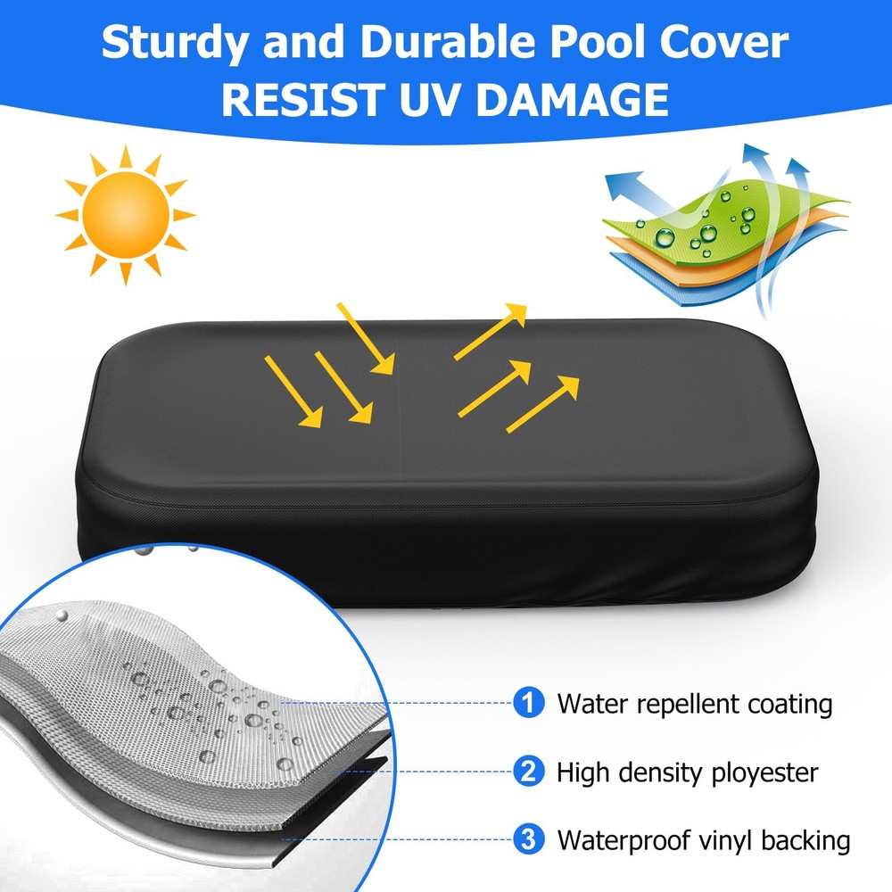 Rectangular Pool Cover for Inflatable Pool, Fits Blow Up Pool Size 130" L x 7...