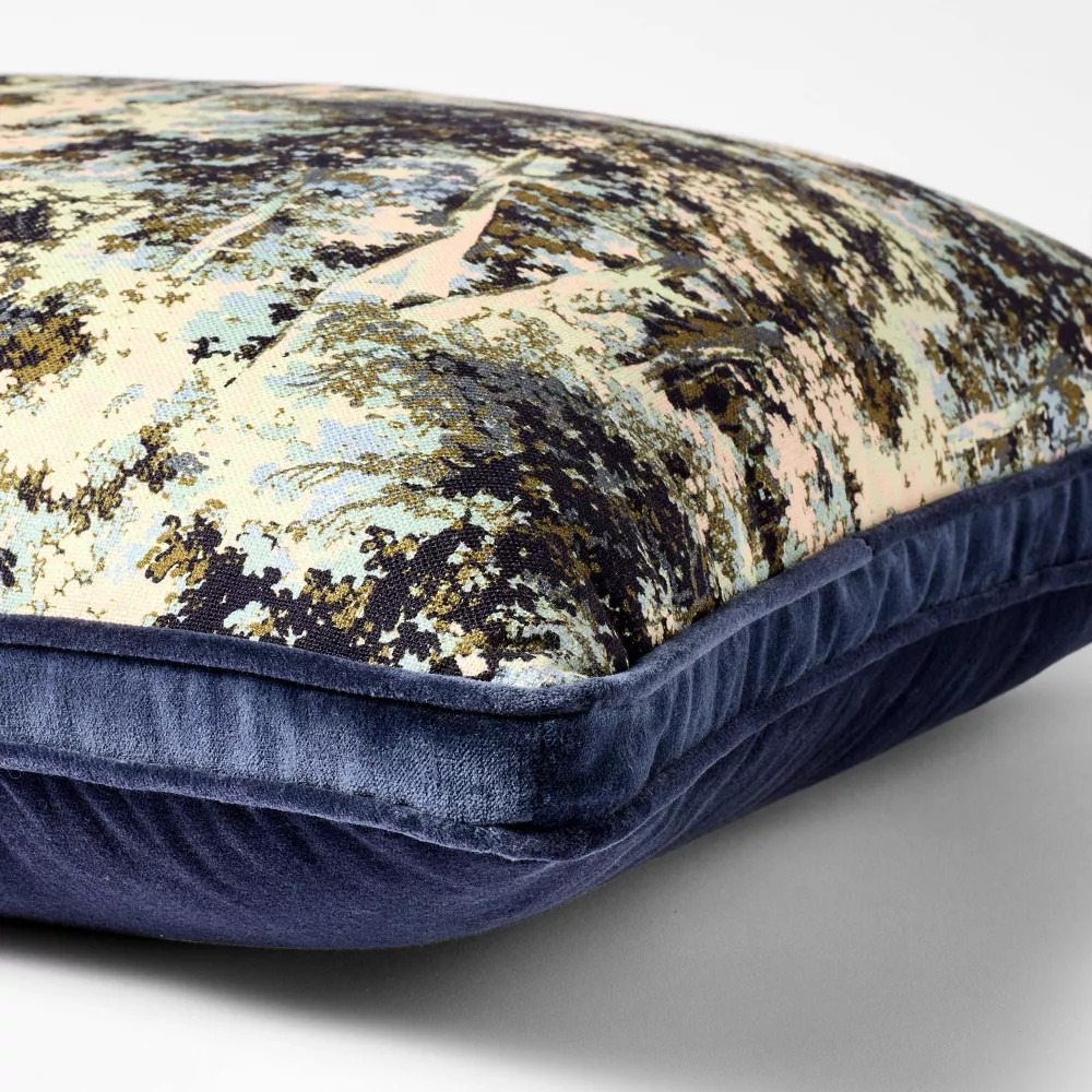 24"x24" Abstract Tree Printed Throw Pillow with Gusset Navy - Threshold designed