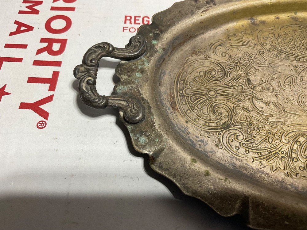 Silver On Copper Antique Engraved 9 1/2” Platter