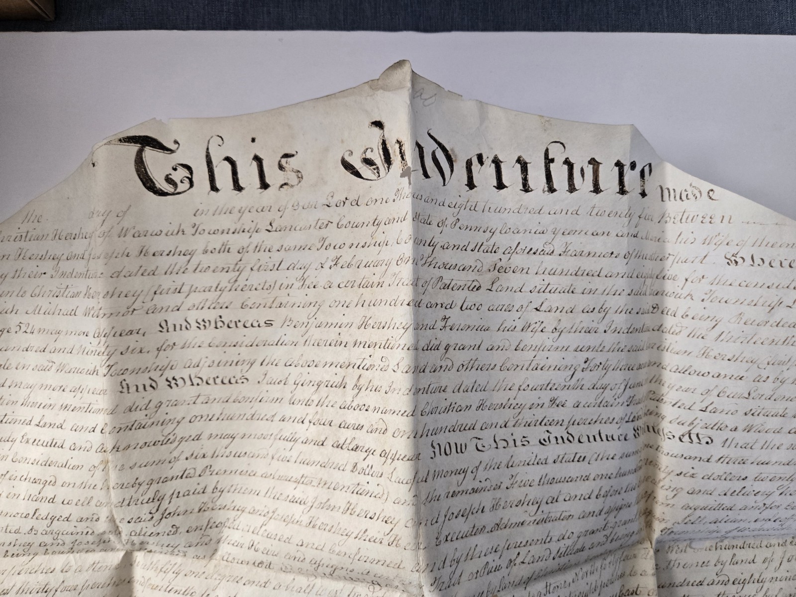 1825 Lancaster Cty PA Deed Christian Hershey/ John Hershey GENEALOGY 131 Acres