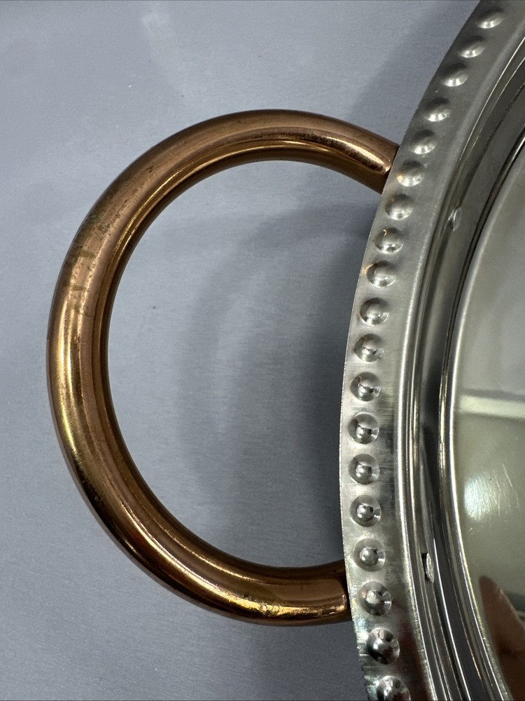 Vintage Large 16.5” Silverplate Silver Round Serving Tray w/Copper Handles India