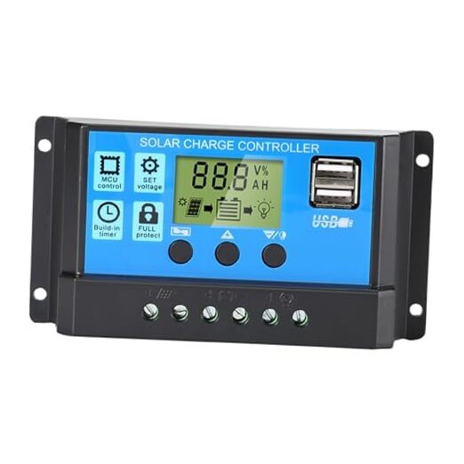 PWM Solar Charge Controller 12V/24V with LCD Display, Dual USB Solar Panel 30A