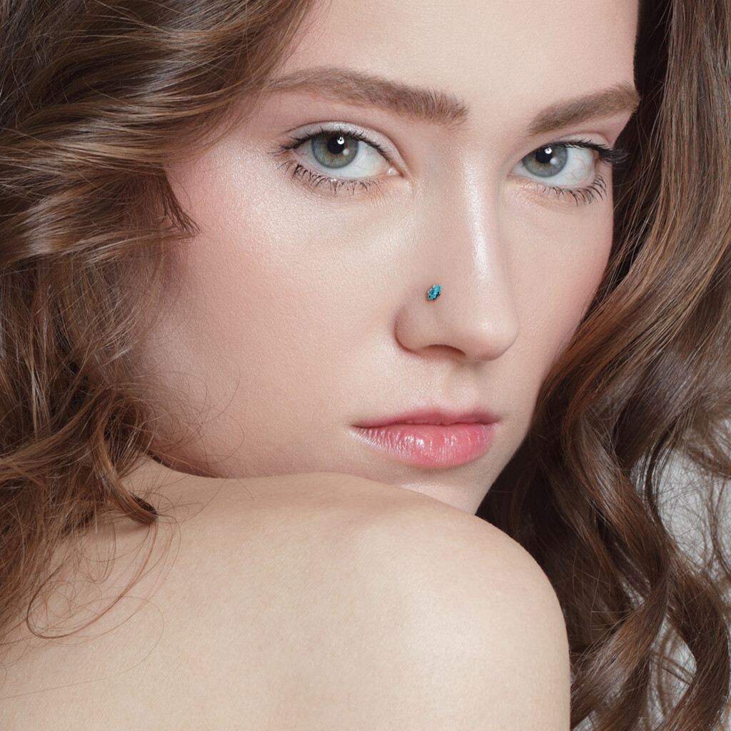 Cubic Zirconia Nose Stud Nose Ring L Bend Nose Piercing 14K Gold filled