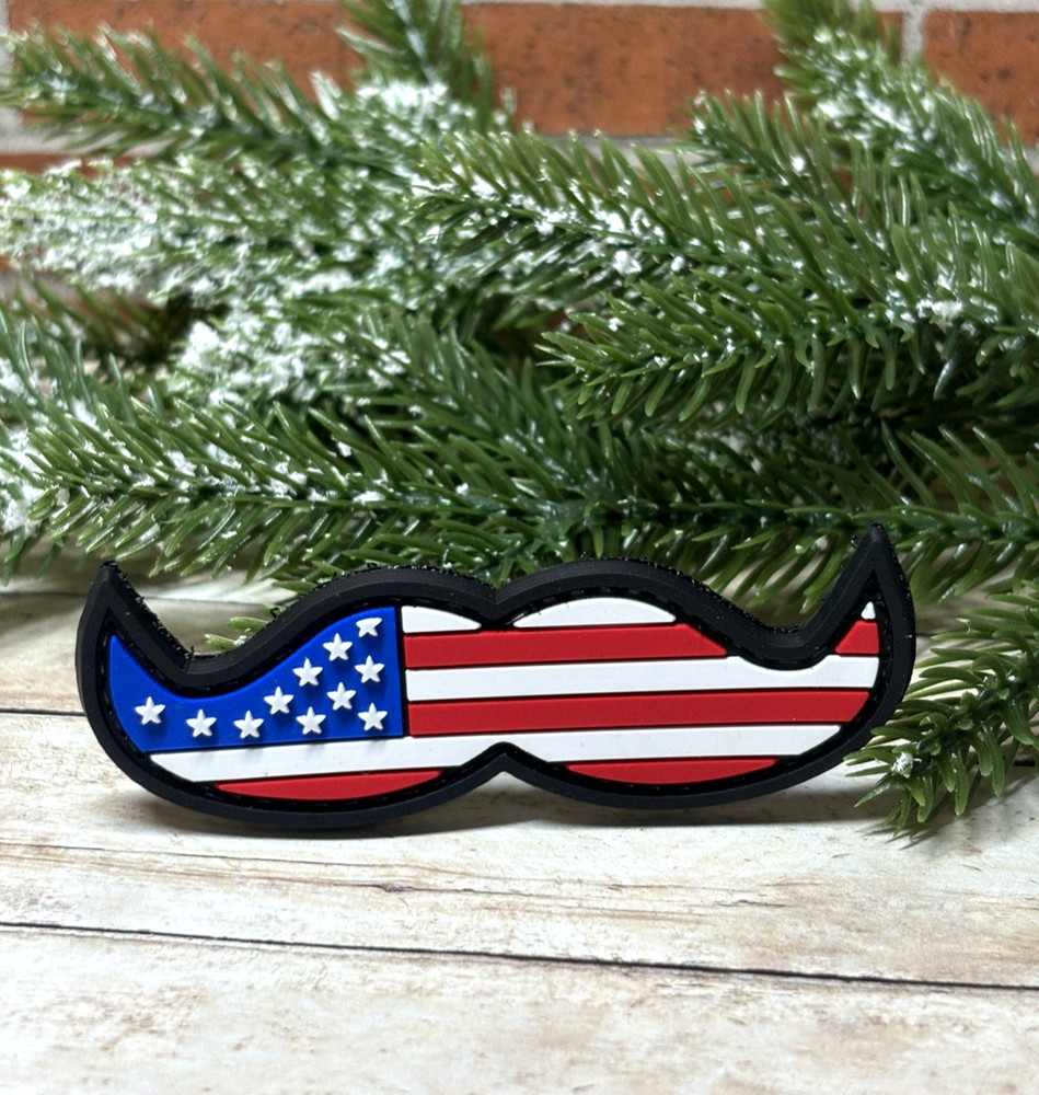 PVC Tactical Mustache Patch, USA American Flag Patch, Morale Gun Patch