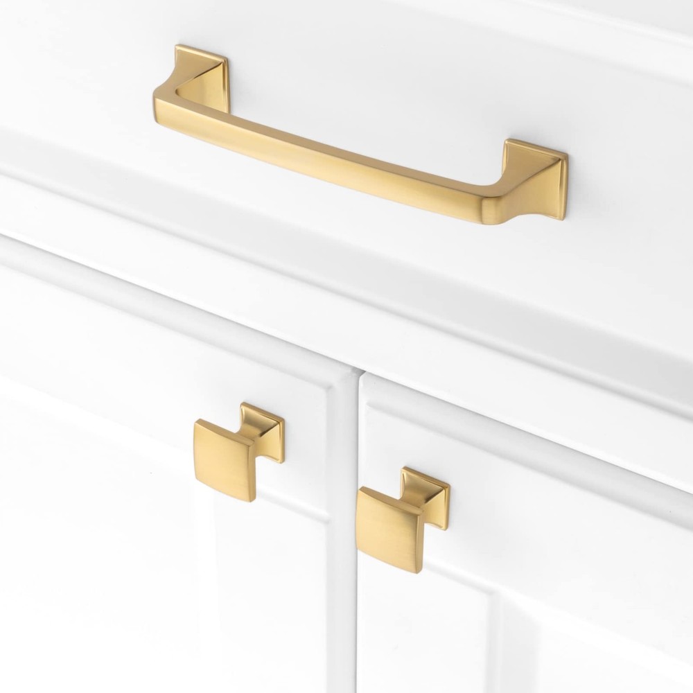 10 Pack Brushed Gold Cabinet Knobs Gold Drawer Knobs K09 Square Single Hole C...