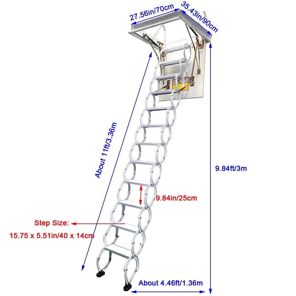 Ceiling Folding Stairs 9.84ft Pull Down Telescoping Attic Stairs 70*90cm
