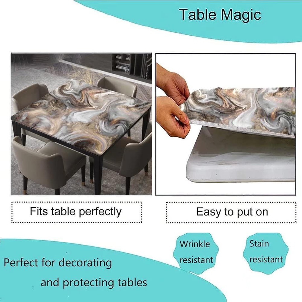 Square TableCloth Elastic Edged Fitted Table Cover Waterproof 100% Polyester