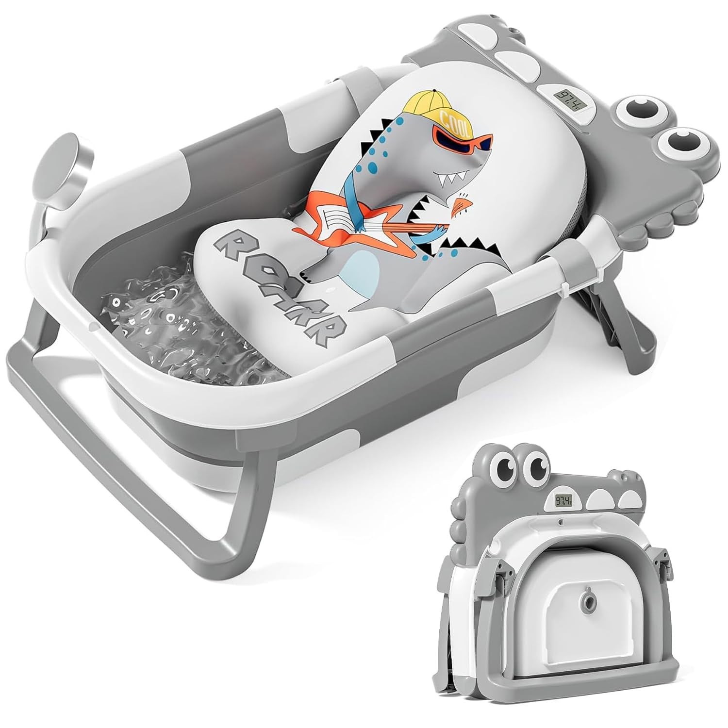 Bañera plegable para bebé, con cojín suave y termómetro en tiempo real, ideal pa