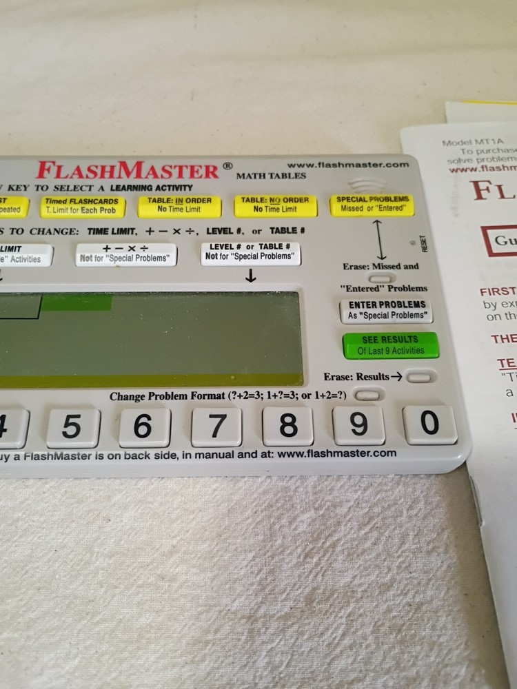 Flash Master Math Tables Electronic Learning Tool Model MT1A Tested Working A6