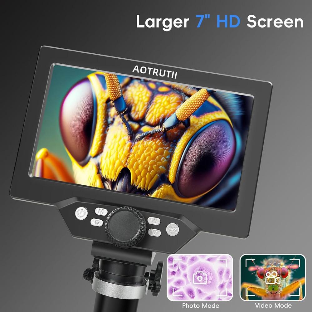 7" LCD Digital Microscope 1200X Magnification, 1080P Coin Microscope with Metal