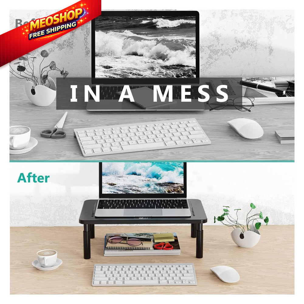 WALI Computer Monitor Stand for Desk, Adjustable Laptop Riser, Basic, Black