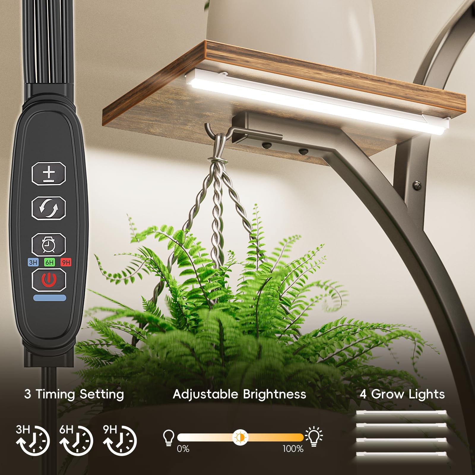 NEHAJUNXI Plant Stand Indoor with 4 Grow Lights - 63" Tall Plant Shelf- 8 Tie...