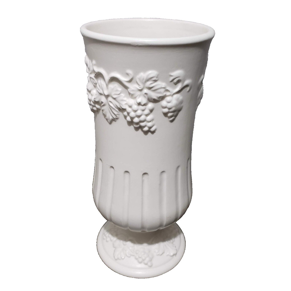 White/off White Footed Vase Embossed Grape E-3129