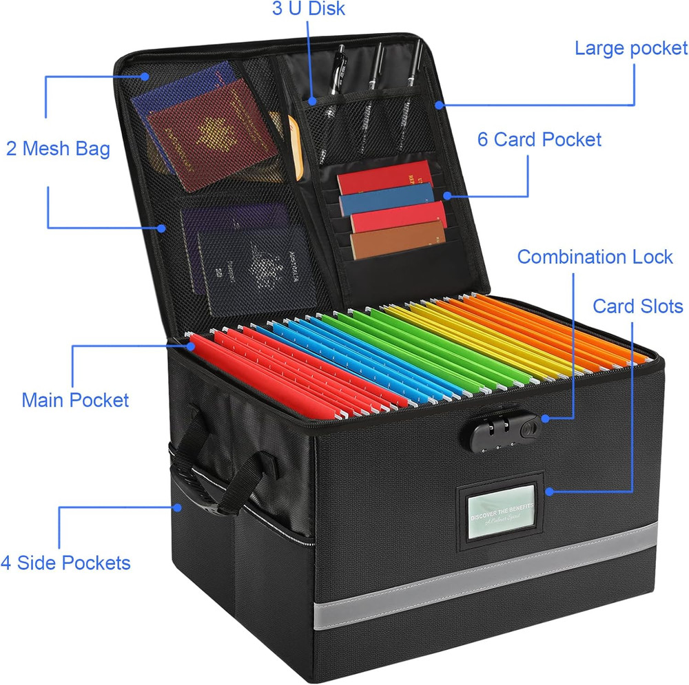 File Organizer, Fireproof File Box with Lids, Important Document Organizer Bo...