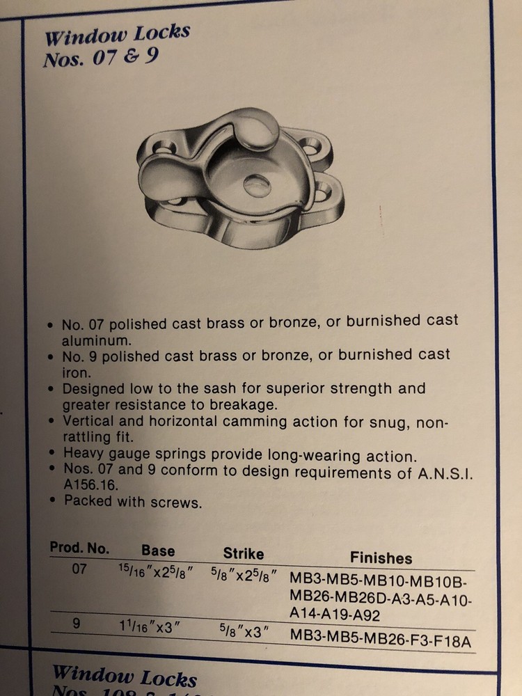 HB Ives 07MB26 Polished Chrome Solid Brass Sash Window Lock