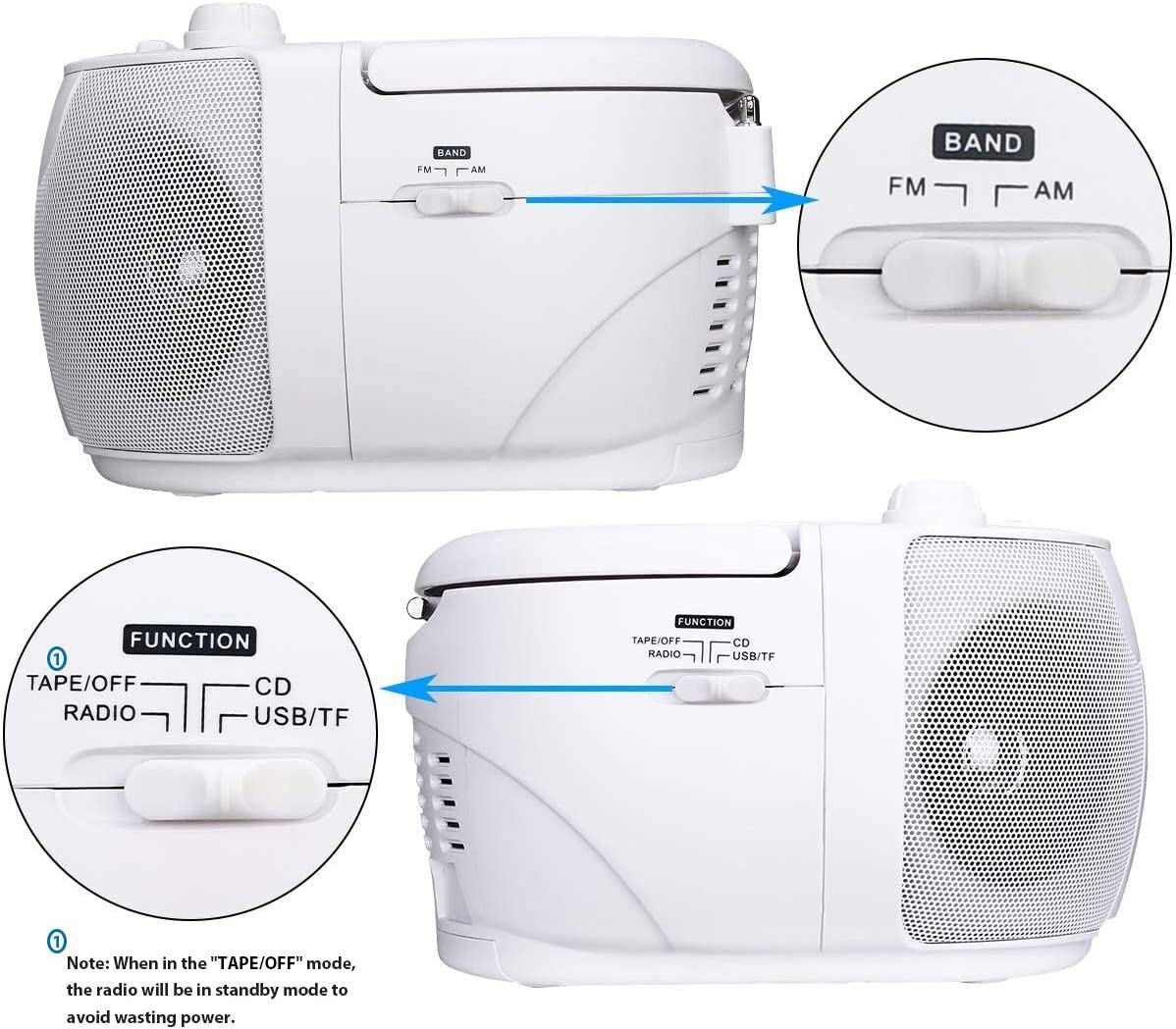 TR621 Portable AM/FM Radio CD/Cassette Tape Player Combo Record Boombox Speaker