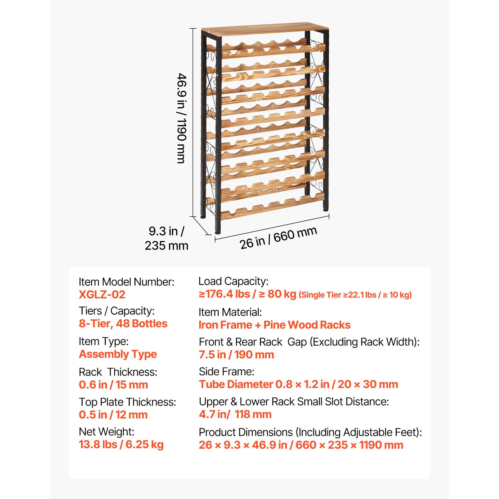 Uimoso 48-Bottle Wine Rack, 8-Tier Freestanding Floor Wine Storage Organizer
