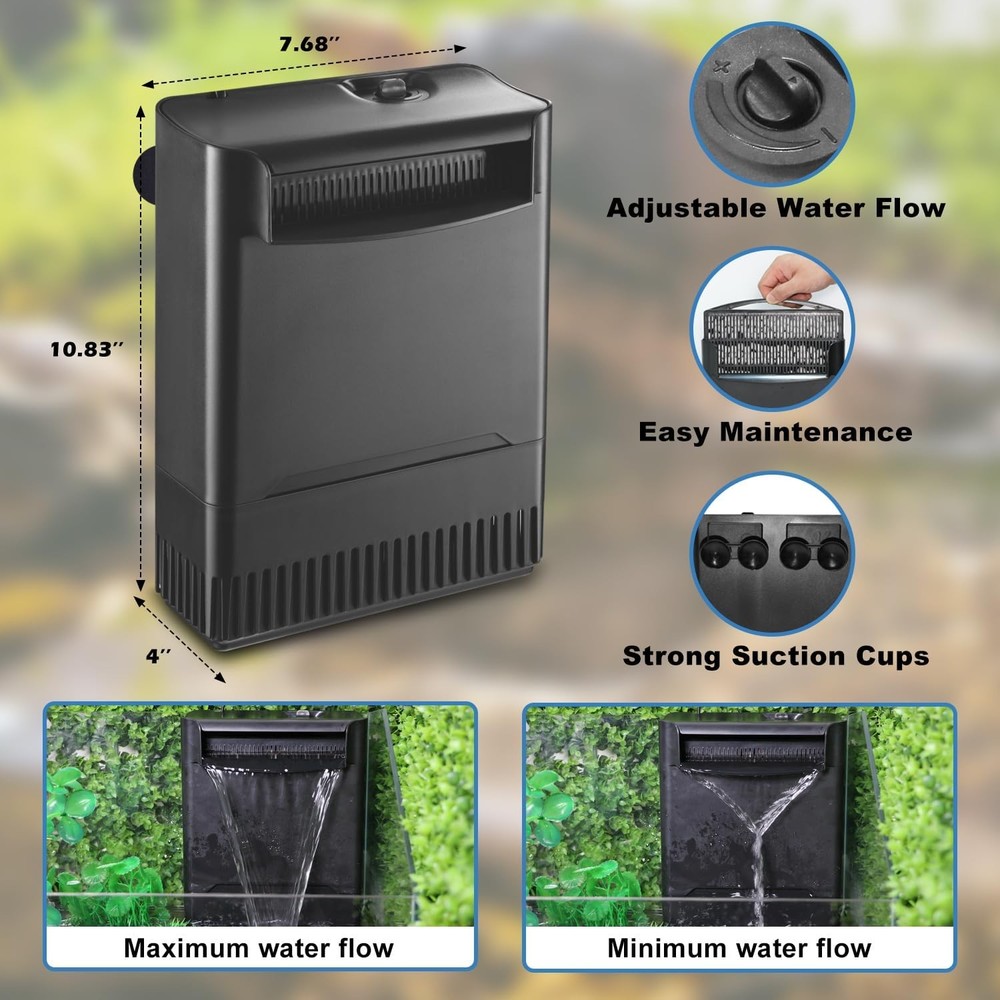Turtle Tank Filter Aquarium Filter Power Adjustable 20-75 Gal. 290GPH Large